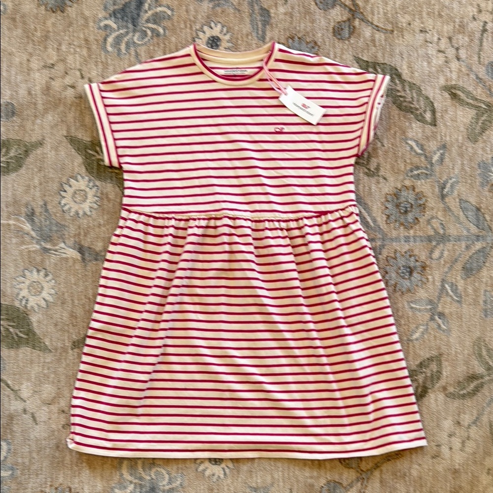 Vineyard Vines Pink and White Cuffed Sleeve Sundress
